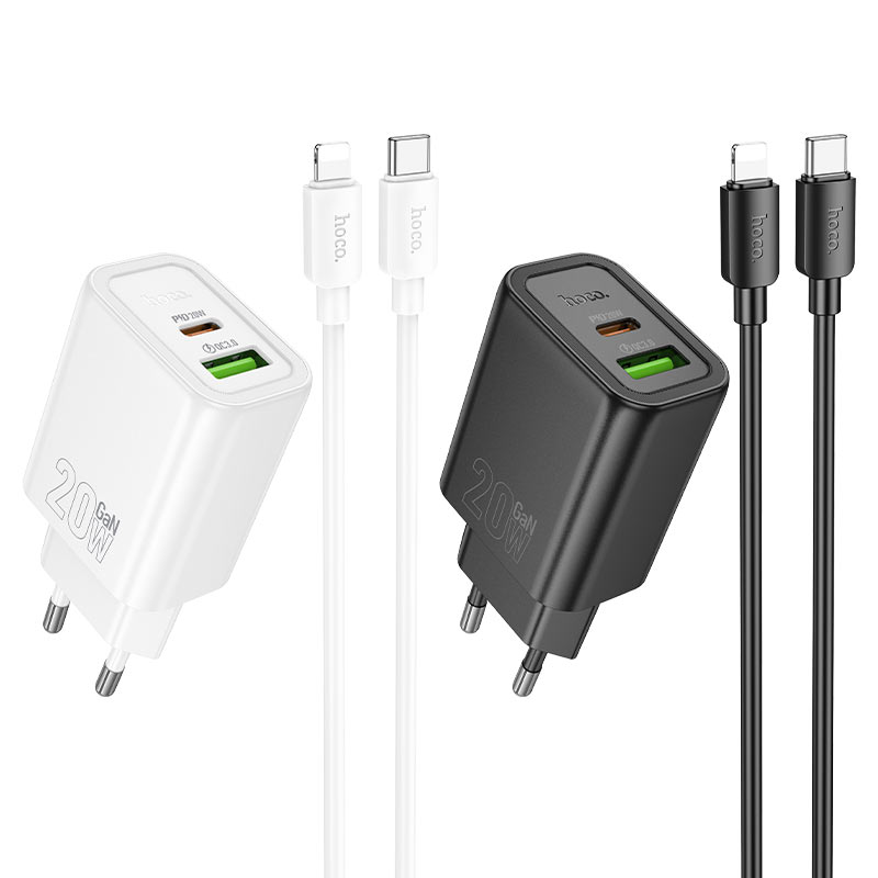 hoco n61 gentle pd20w qc3 wall charger eu set usbc ltn colors
