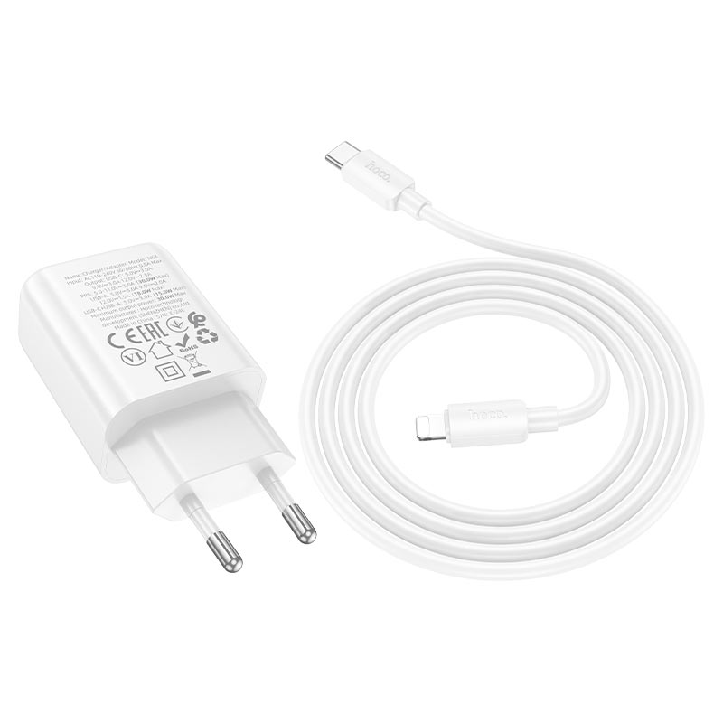 hoco n63 gentle pd30w qc3 wall charger eu set usbc ltn cable