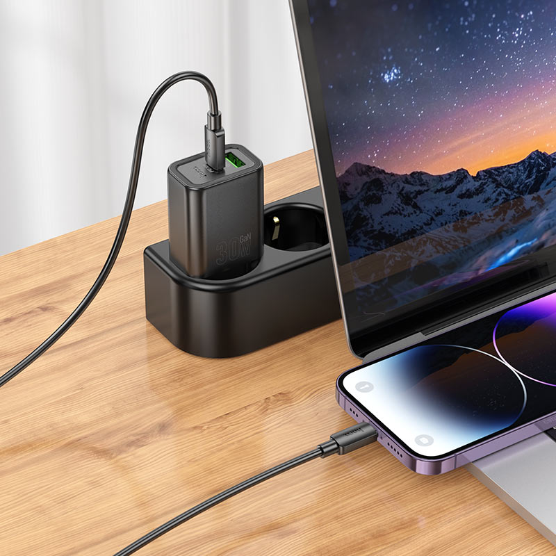 hoco n63 gentle pd30w qc3 wall charger eu set usbc ltn interior