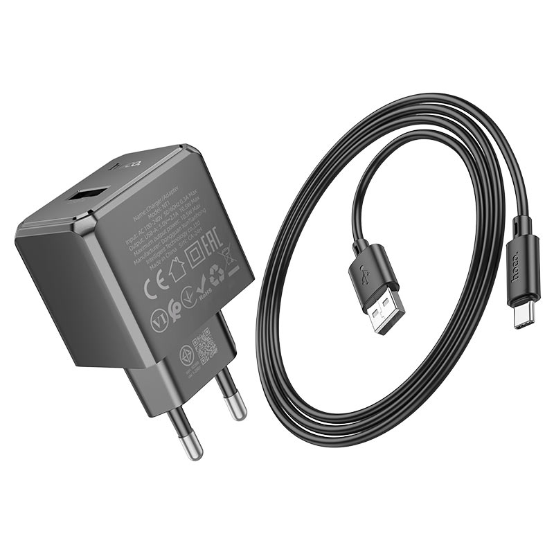 hoco nt1 superior 1port wall charger tha set usba usbc cable