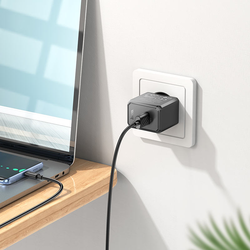 hoco nt1 superior 1port wall charger tha set usba usbc interior