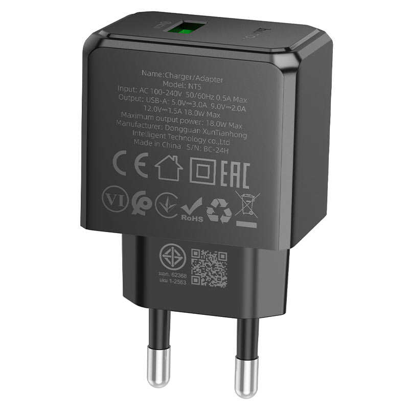 hoco nt5 superior 1port qc3 wall charger tha plug