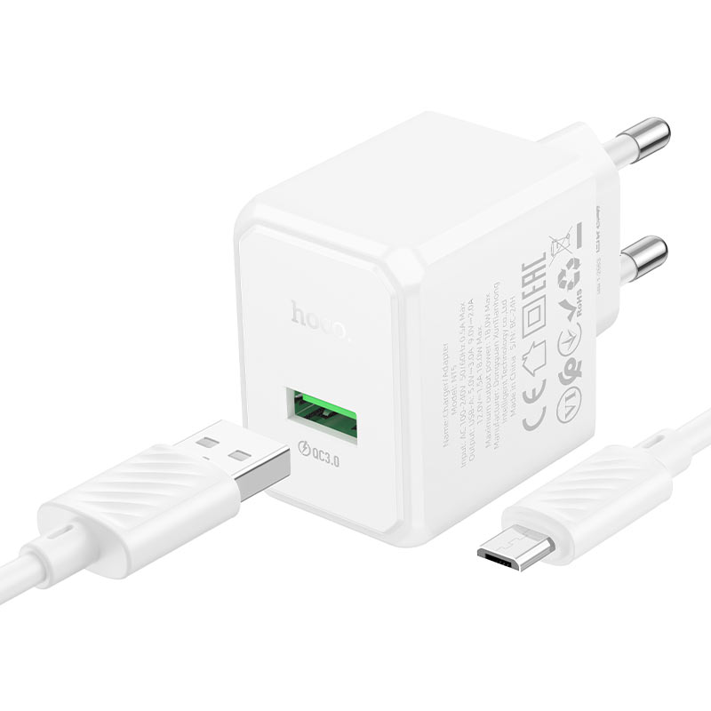 hoco nt5 superior 1port qc3 wall charger tha set usba musb output