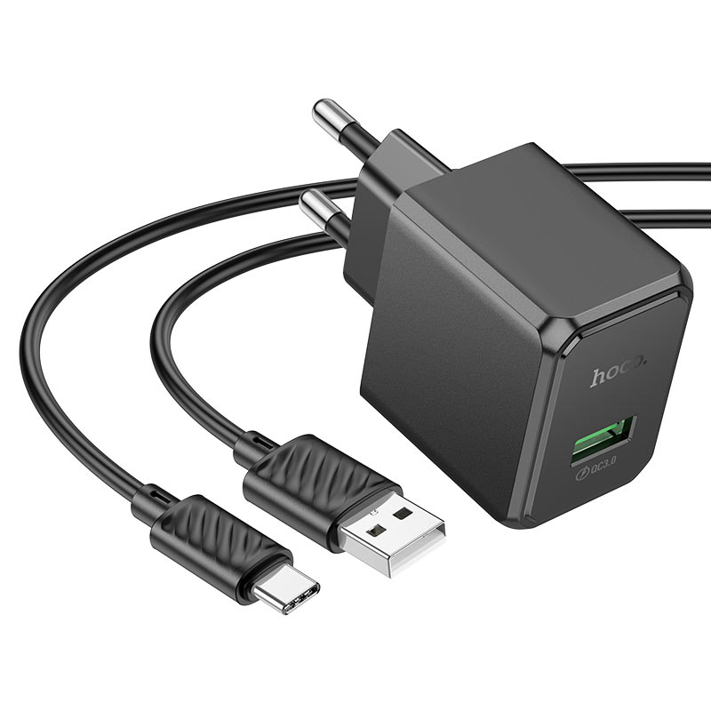 hoco nt5 superior 1port qc3 wall charger tha set usba usbc