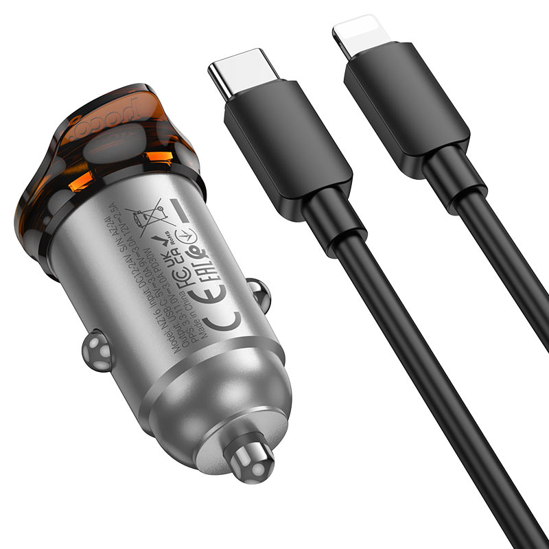 hoco nz16 rigorous single port pd30w car charger set usbc ltn connectors