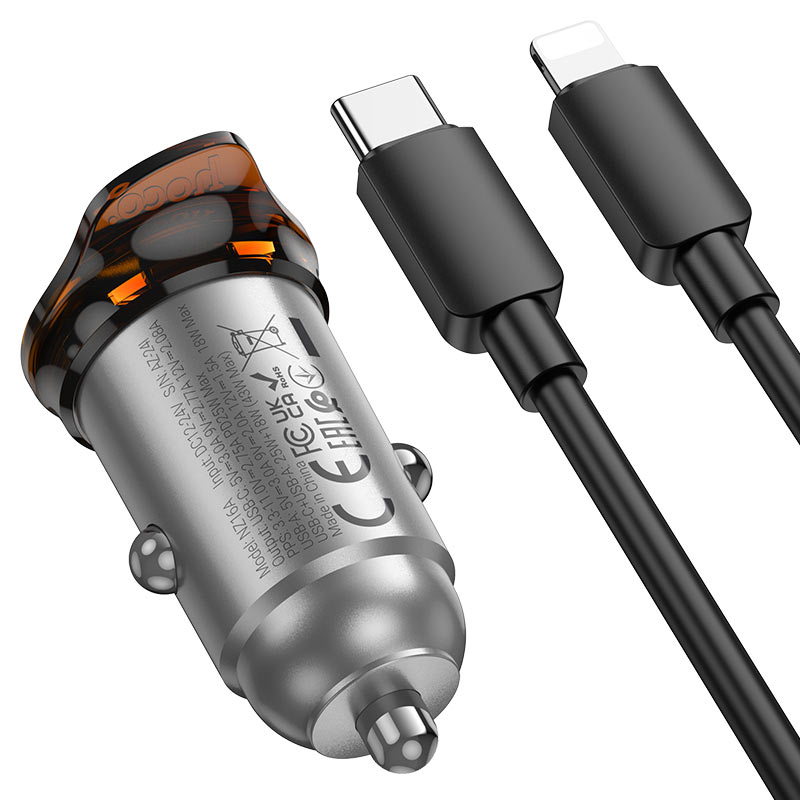hoco nz16a rigorous 43w dual port pd25w qc3 car charger set usbc ltn connectors