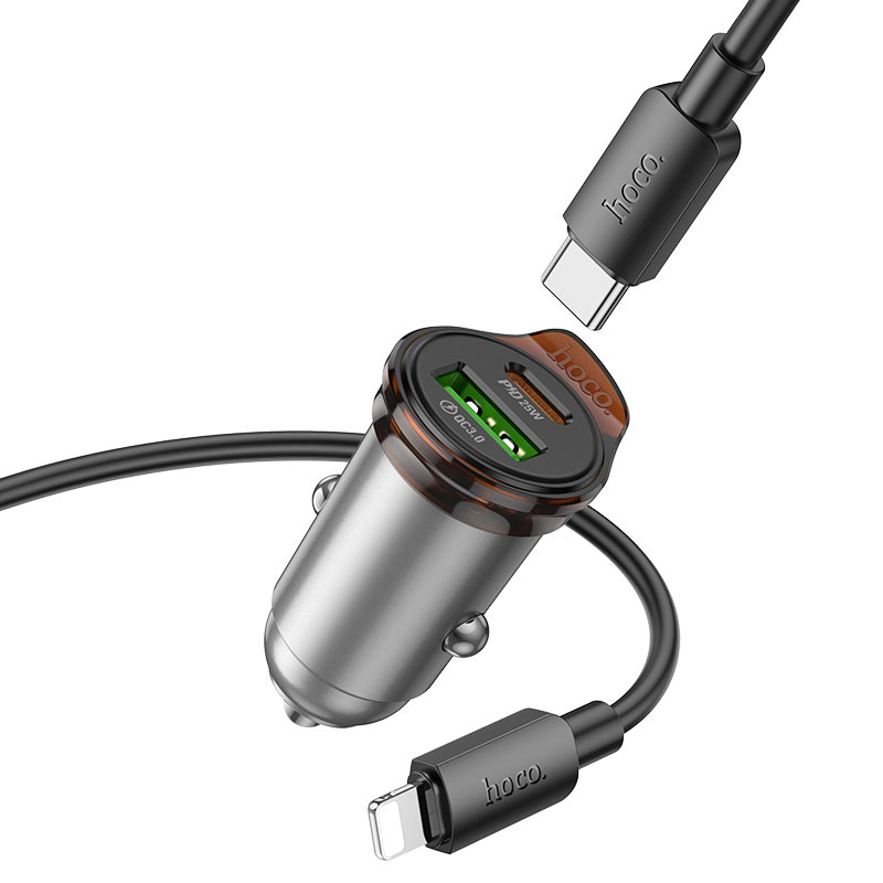 hoco nz16a rigorous 43w dual port pd25w qc3 car charger set usbc ltn