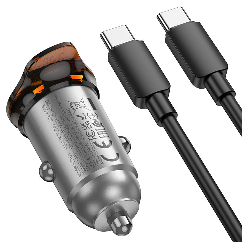 hoco nz16a rigorous 43w dual port pd25w qc3 car charger set usbc usbc charging