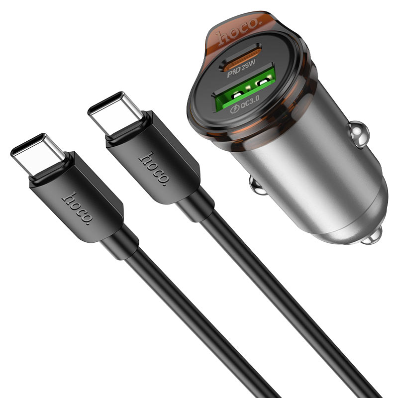 hoco nz16a rigorous 43w dual port pd25w qc3 car charger set usbc usbc overview