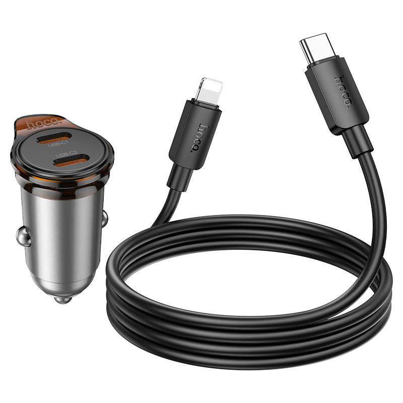 hoco nz16b rigorous pd45w 2c car charger set usbc ltn cable