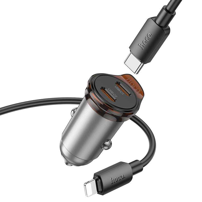 hoco nz16b rigorous pd45w 2c car charger set usbc ltn
