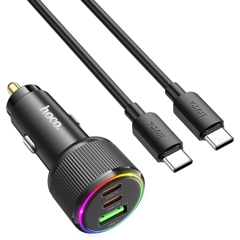 hoco nz17 avant garde pd75w 2c1a car charger set usbc usbc light