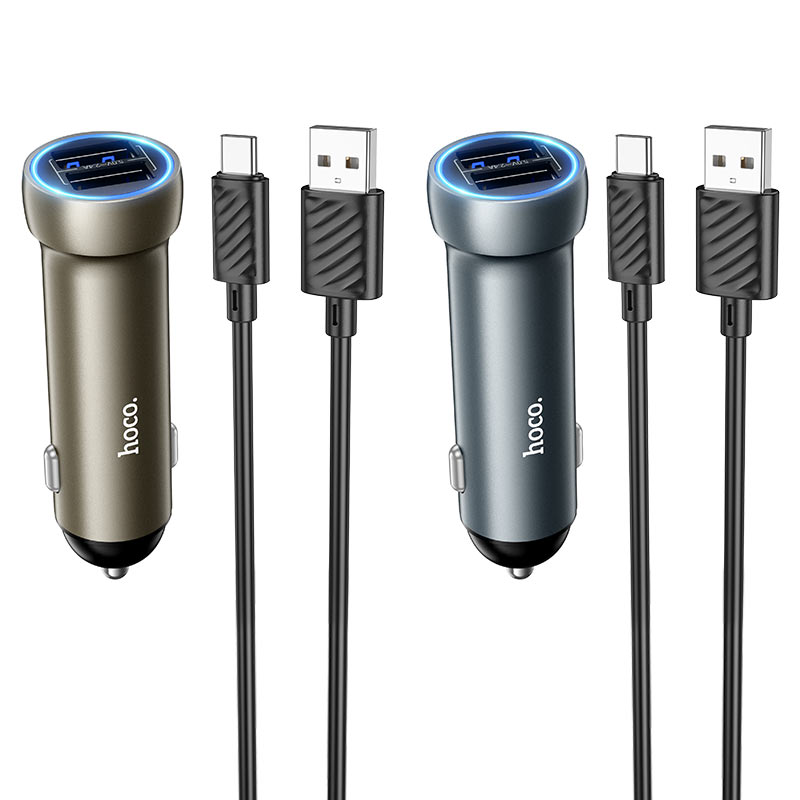 hoco z54 prosperous dual port car charger set usba usbc colors