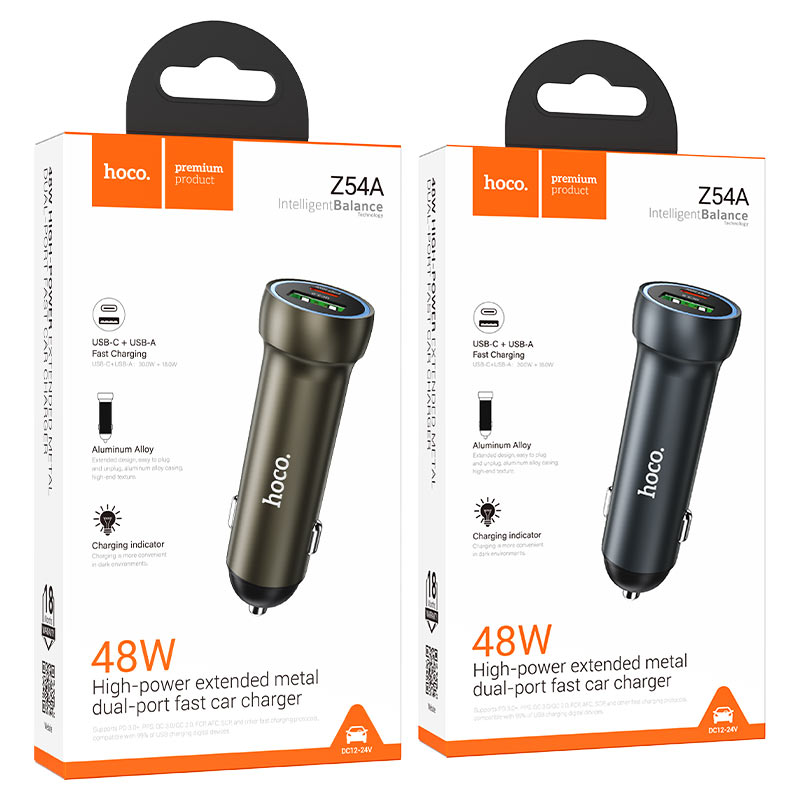 hoco z54a prosperous 48w dual port pd30w qc3 car charger packaging