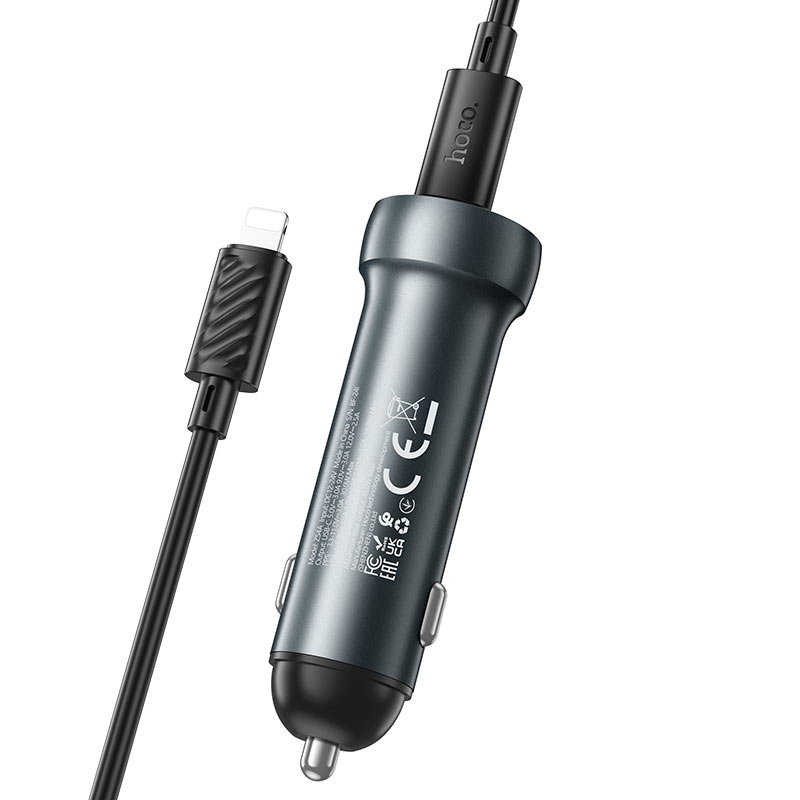 hoco z54a prosperous 48w dual port pd30w qc3 car charger set usbc ltn connectors