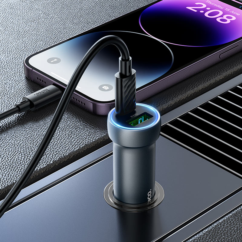 hoco z54a prosperous 48w dual port pd30w qc3 car charger set usbc ltn interior