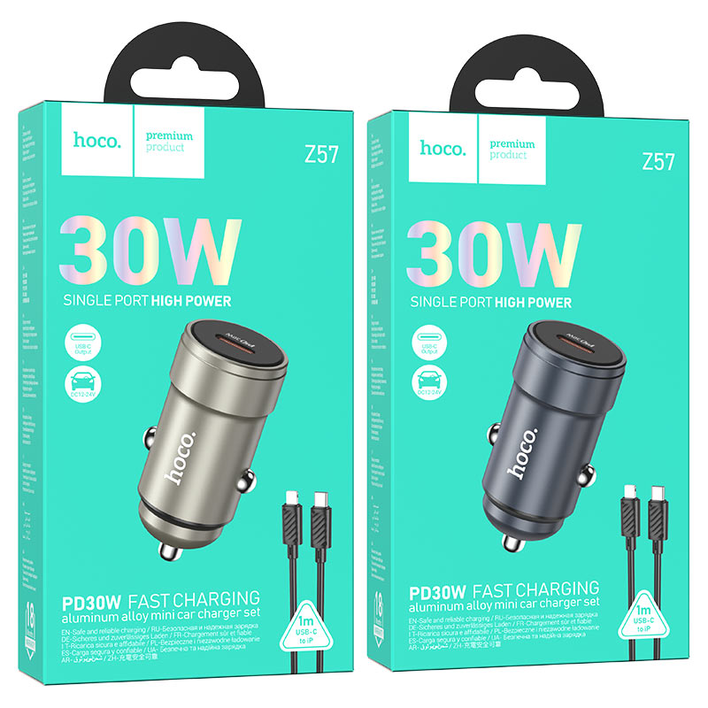 hoco z57 glorious single port pd30w car charger set usbc ltn packaging