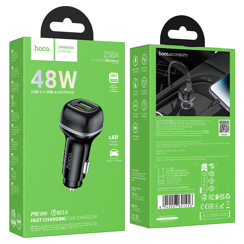 hoco z58a rank 48w dual port pd30w qc3 car charger packaging