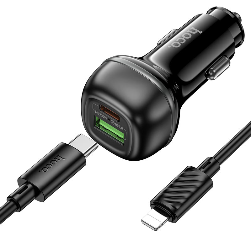 hoco z58a rank 48w dual port pd30w qc3 car charger set usbc ltn charging