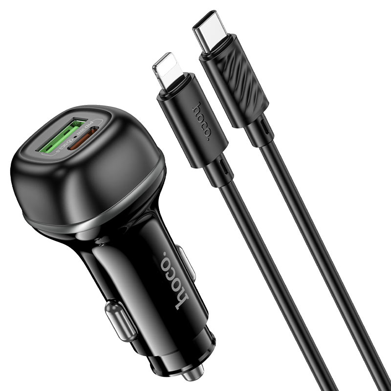 hoco z58a rank 48w dual port pd30w qc3 car charger set usbc ltn connectors