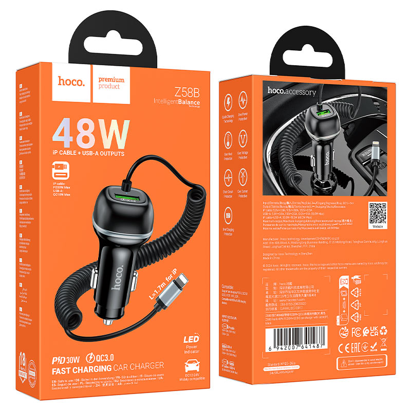 hoco z58b rank 48w pd30w qc3 car charger ltn packaging