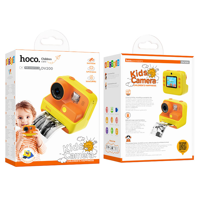 hoco dv200 dual lens children printing camera packaging yellow