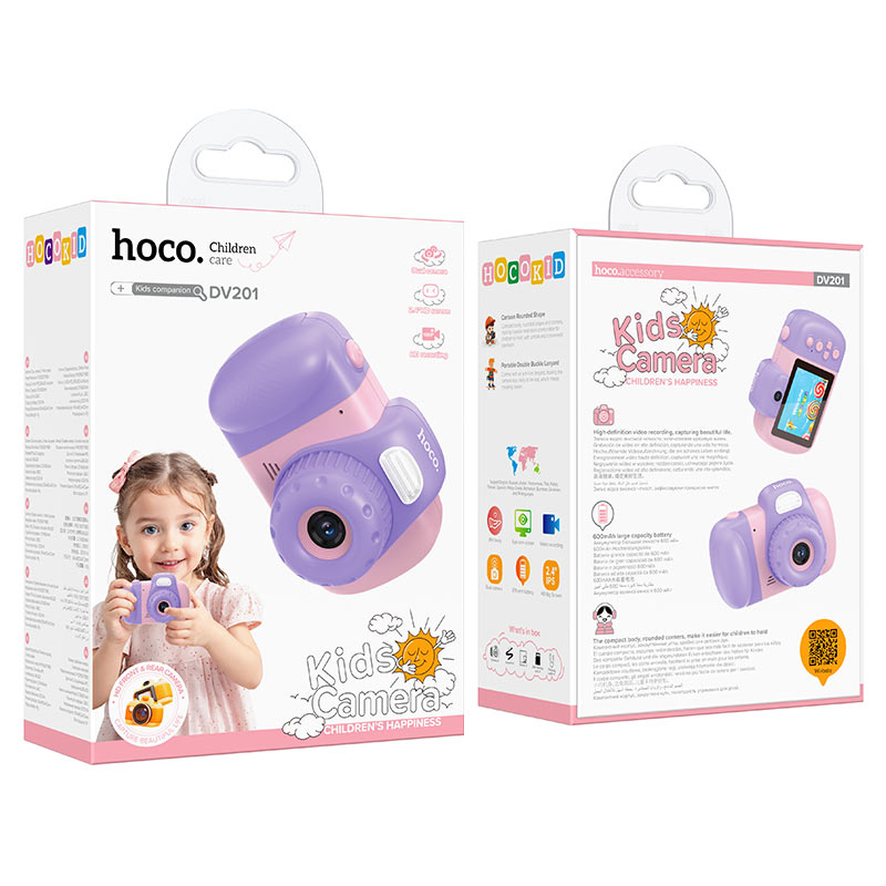 hoco dv201 dual lens children camera packaging pink