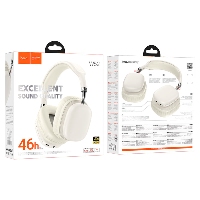 hoco w52 wonderful bt headphones packaging milky white