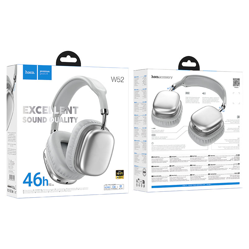 hoco w52 wonderful bt headphones packaging silver