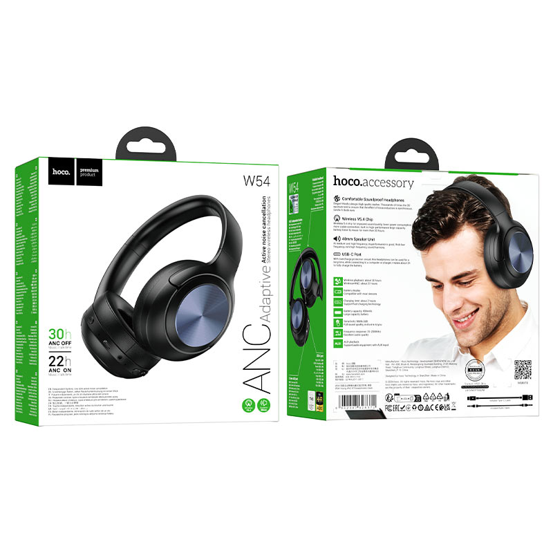 hoco w54 young anc bt headphones packaging black