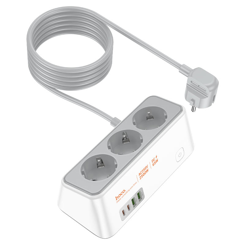 hoco ac23 prominent 3sockets pd65w 2c2a power strip eu ger output