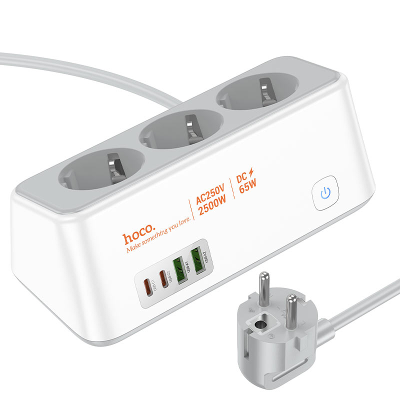 hoco ac23 prominent 3sockets pd65w 2c2a power strip eu ger