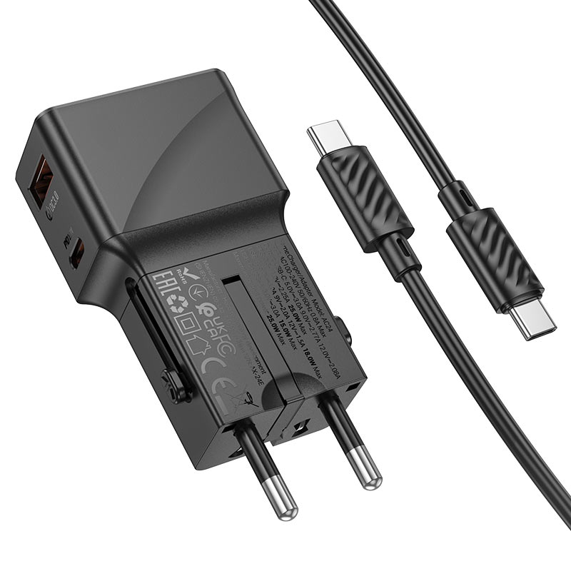 hoco ac24 mini pd25w qc3 universal travel charger set usbc usbc cable