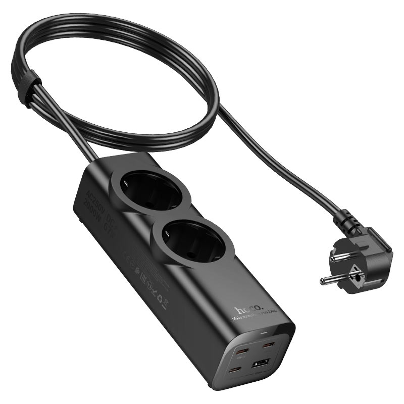 hoco ns10 wisdom 2sockets pd67w 3c1a power strip eu ger cable