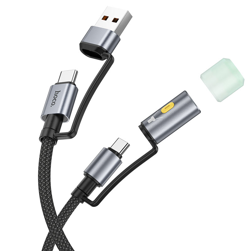 hoco u138 all in one charging data cable usba usbc to usbc led light wire