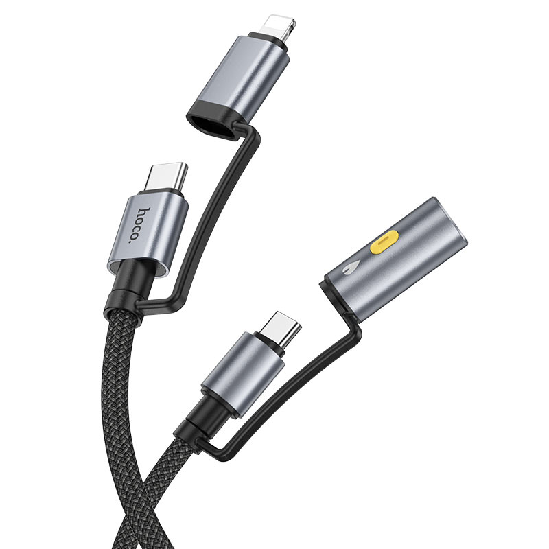 hoco u138 all in one charging data cable usbc ltn to usbc cigarette lighter connectors