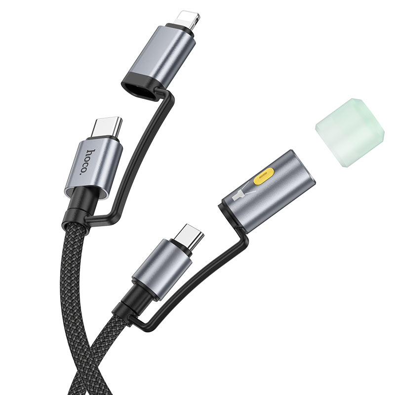 hoco u138 all in one charging data cable usbc ltn to usbc led light connectors