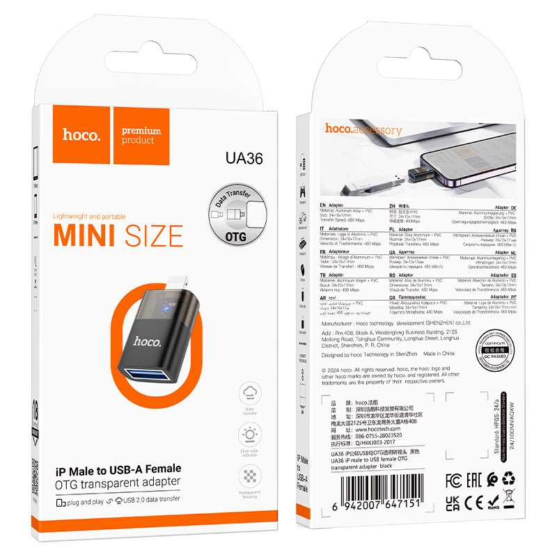 hoco ua36 адаптер ltn штекер на usba гнездоe otg упаковка чёрный hoco ua36 адаптер ltn штекер на usba гнездоe otg упаковка чёрный