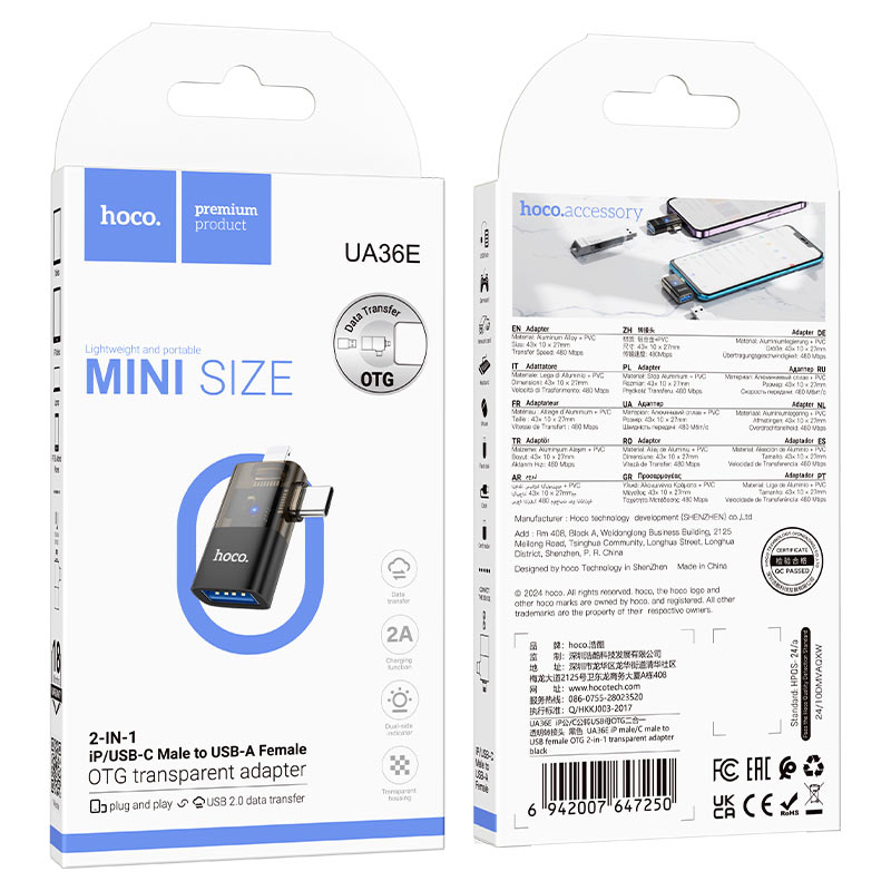 hoco ua36e ltn usbc male to usba female otg adapter packaging black