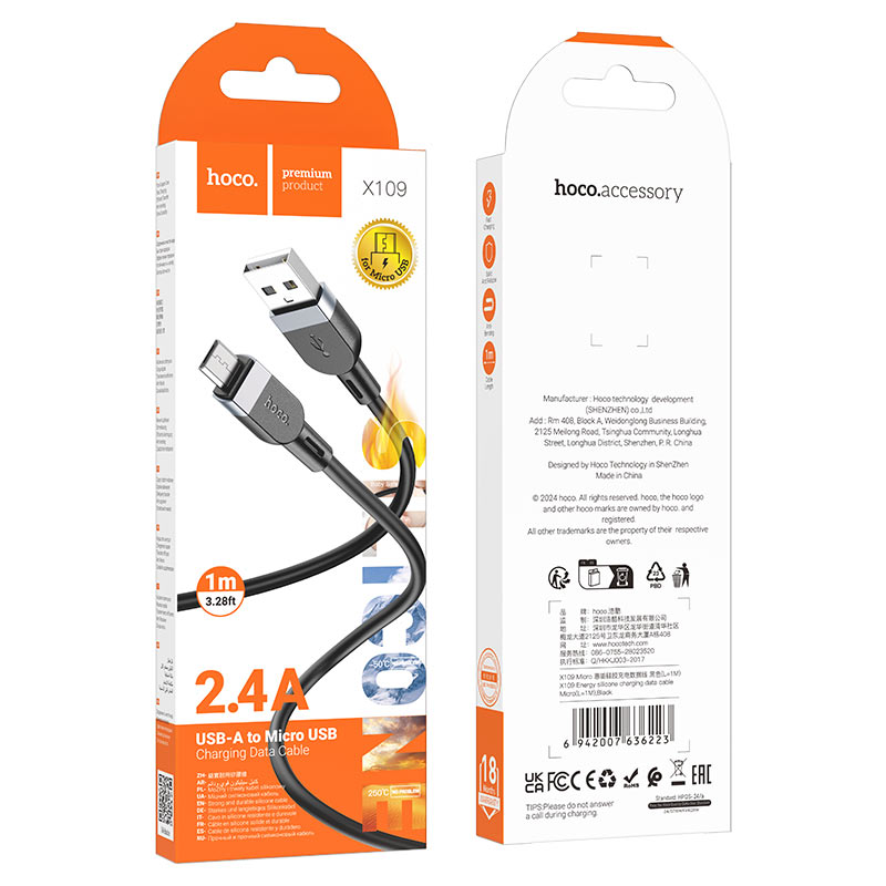 hoco x109 energy silicone charging data cable usba to musb packaging 1m black
