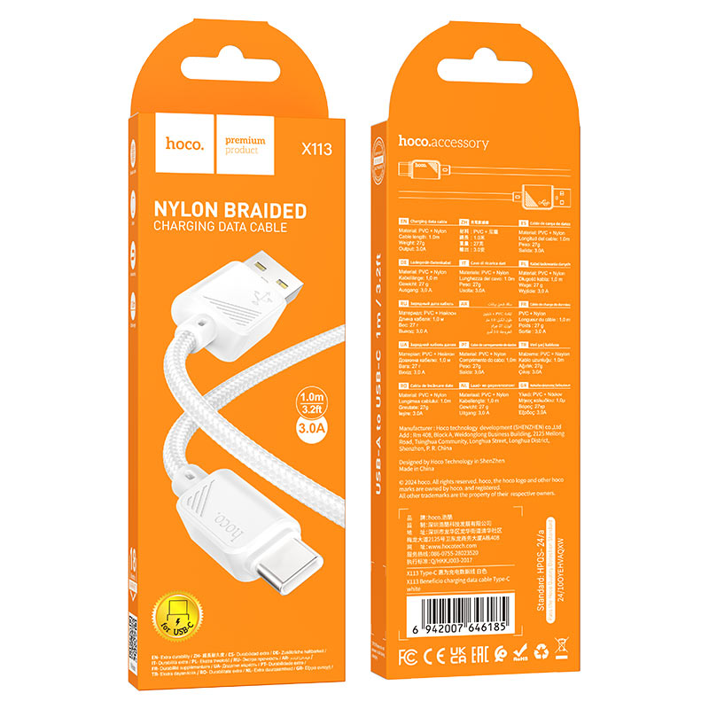 hoco x113 beneficio charging data cable usba usbc packaging white